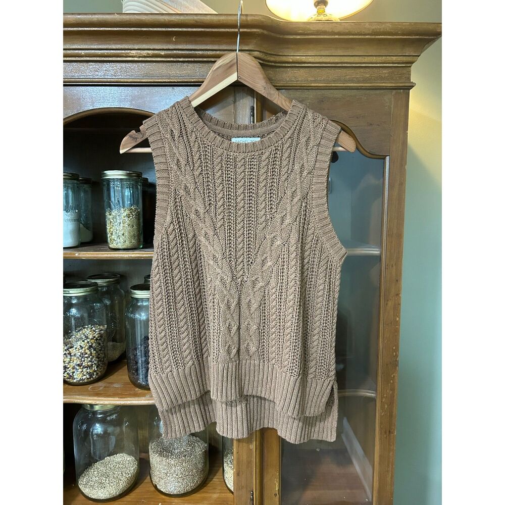 Womens Cottage Core Knit Cotton Blend Brown Sweater Vest Rachel Zoe